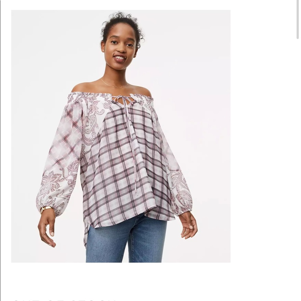 Ann Taylor LOFT - Paisley Plaid Off The Shoulder Blouse